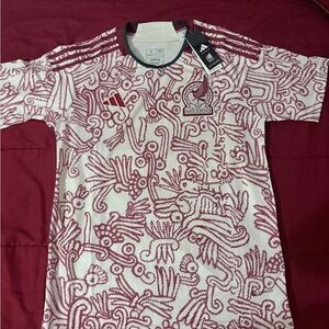 Adidas Men's Red and White Patterned Jersey